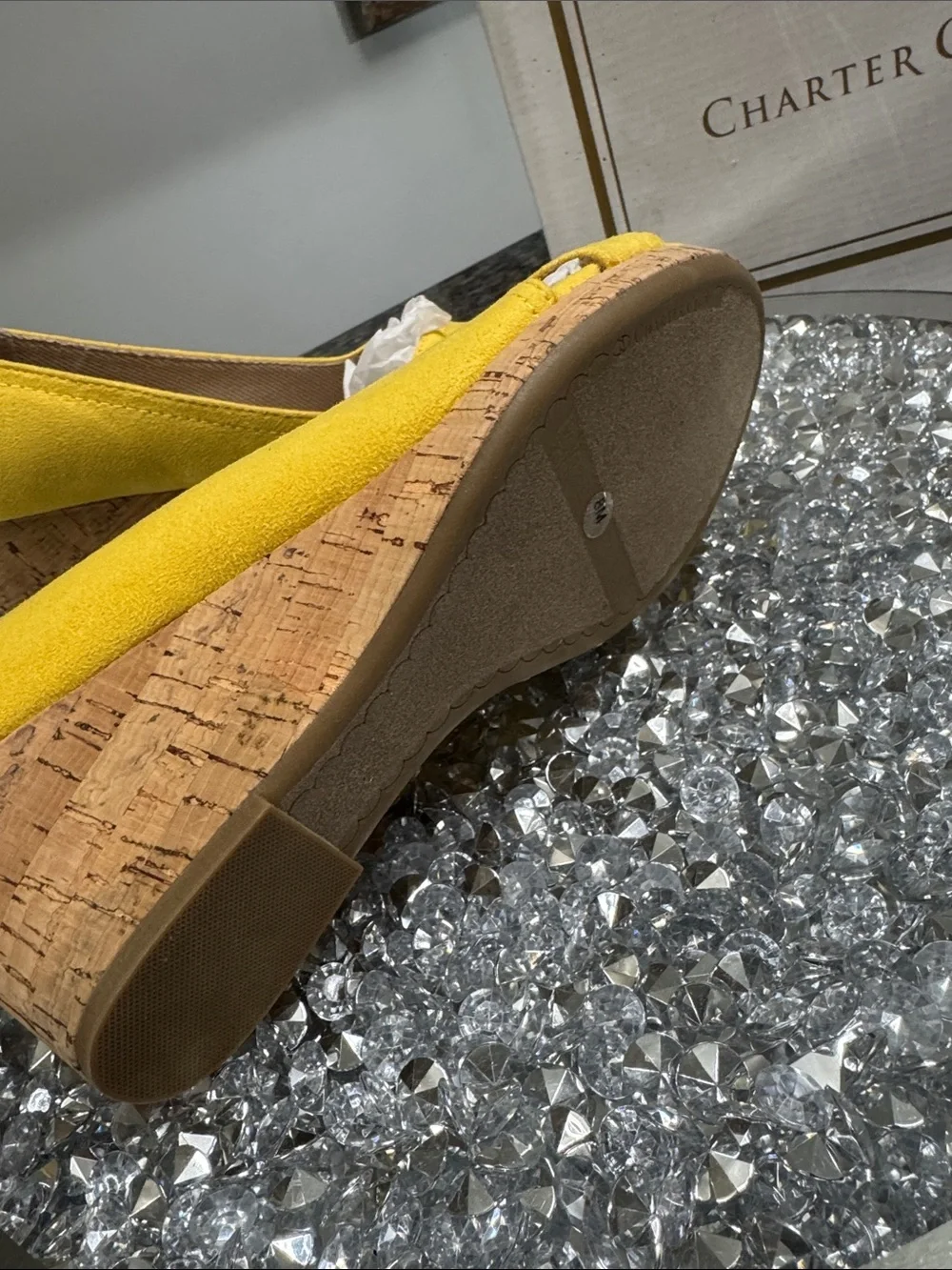 Charter Club Toniiem Yellow Cork Wedge Peep-Toe Heels NEW 8